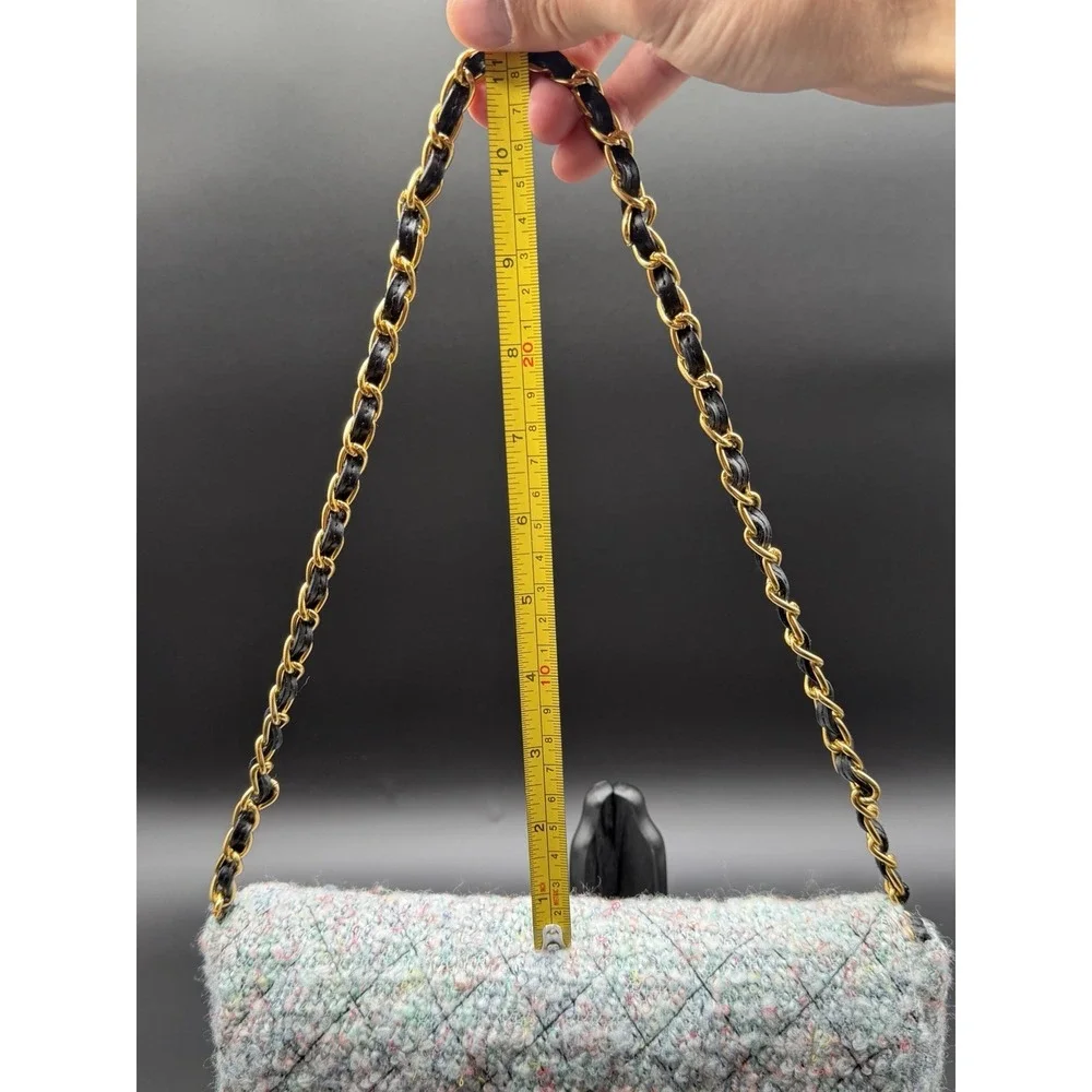 Vintage Diane Gilman Tweed Quilted Shoulder Bag Gold Chain Turn Lock Purse